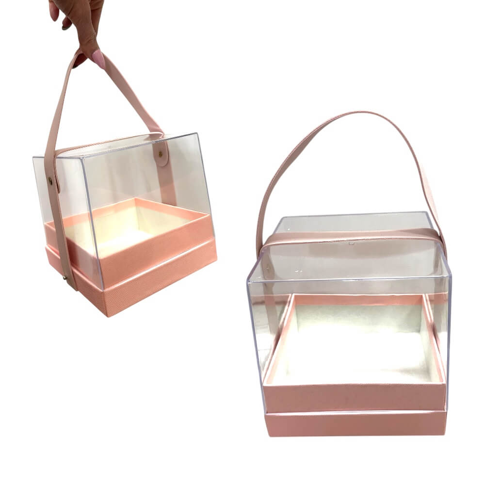 Poklon kutija roza prozirna 14x14x14cm